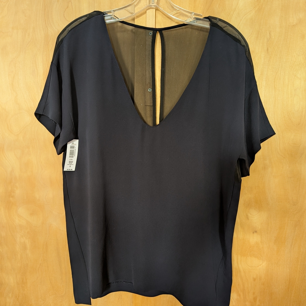 Aritzia Navy And Black Silk Crepe Blouse